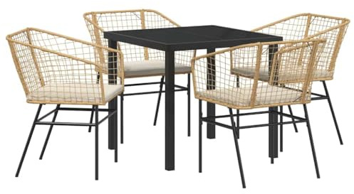 vidaXL Garten Essgruppe 5 pcs Braun Poly-Rattan, Stylisches Outdoor-Esszimmer-Set, UV-beständiger Poly-Rattan, platzsparende Terrassenmöbel, Bequeme Gartenstühle