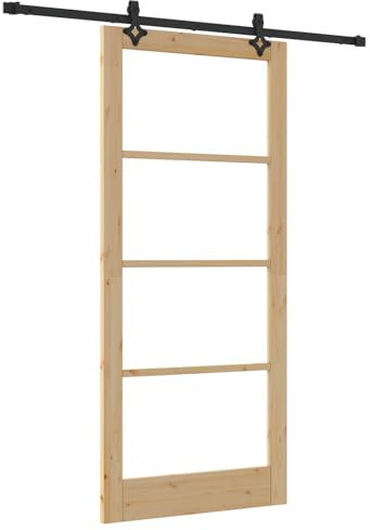 Porta scorrevole vidaXL con kit hardware 'ORKDAL'in legno massello e vetro