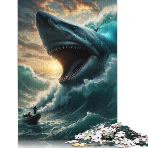 1000-teiliges Megalodon-Angriffspuzzle, Puzzle für Erwachsene, Schwierigkeitsgrad: Puzzle, Lernspiel, Spielzeug, Familiendekoration, 1000 Teile (75 x 50 cm)
