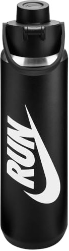 Nike SS Recharge Chug Bottle 24oz 709 ml Stainless Steel Water Bottle Sports Bottle Training Graphic, Black/Black/White/White