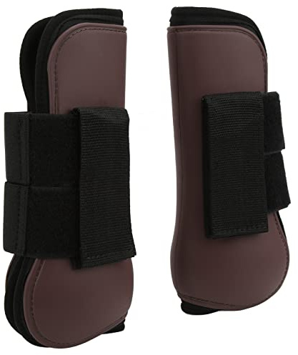 QWUUYEC Pferde Sachen für Echte Stallgamaschen, PU Shell Neopren Gamaschen, 1 Paar - Stoßfest, Komfortabel, Verstellbar für Springen und Jagd (braune Vorderbeine M)