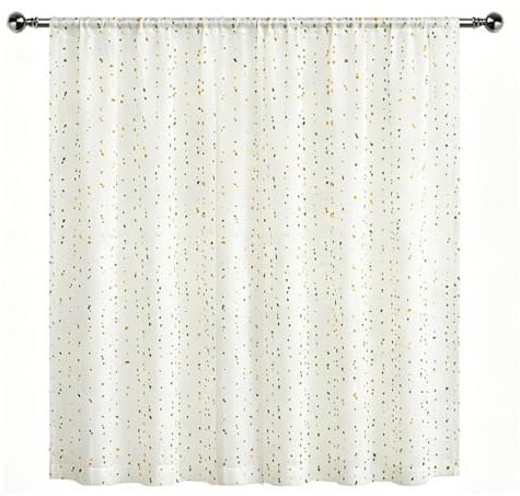 BSITSSS Cortinas Cocina 100 x 130cm, Blanco Cortinas Salon con Pompones Felpa Arcoíris, Translucidas Visillos Dormitorio Modernas para Ventanas Habitacion Salón Comedor Living Room