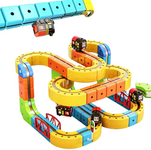 Guiwuiyu Clickrail Electric Train Set, 167PCS 3D Magnetic Train Sets with 80 Cube Tracks 87 Accessories, Anti-Gravity STEM Track Fusion Toys for Boys & Girls