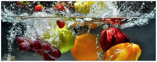 Wallario Küchenrückwand selbstklebend 115 x 50 cm, Motiv: Früchte im und unter Wasser - Splashing Fruits | Spritzschutz abwischbar & pflegeleicht