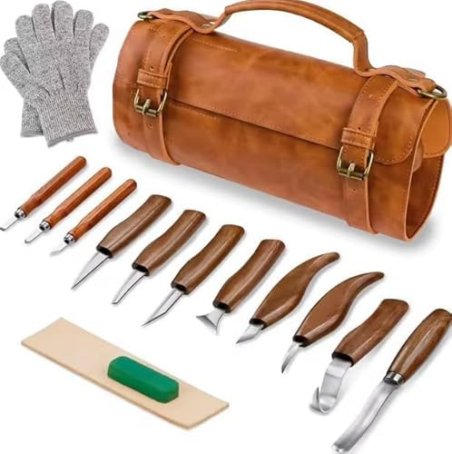 Deluxe Wood Carving Kit, 25 Piece Wood Carving Tools with Thick Leather Storage Bag,Wood Whittling Tools -Ideal Woodworking Tools and Hobbies for DIY Lovers