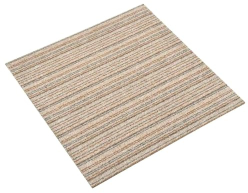 mzdioop Set di 20 piastrelle a righe beige, 50 x 50 cm, 100% polipropilene, quadrate, modulari, per soggiorno, camera da letto, corridoio, facili da pulire, antiscivolo, moderne