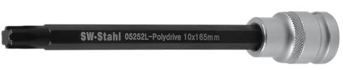 SW-Stahl 05252SB Polydrive Schraubendreheinsatz - M10 x 165 mm - 1/2 Zoll | Chrom-Vanadium Stahl, Bit-Einsatz T10070 kompatibel für VAG Zylinderkopfschrauben, 12,5 mm Vierkantantrieb