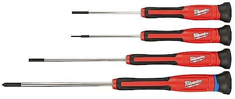 Milwaukee 48-22-2604 4-Piece Precision Screwdriver Set with 360 Degree Rotating Back Caps and Color Coded Identification Markings