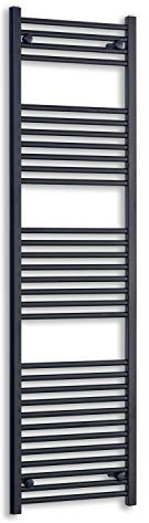 600mm Wide Black Heated Towel Rail Radiator Flat Ladder for Stylish Bathroom (600 x 1800 mm)