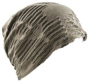 Miobo Slouch Beanie Mütze,Einheitgröße,Destroyed Vintage Look Netz-Sand