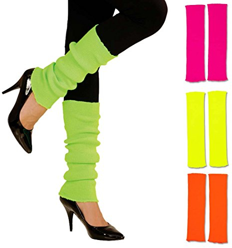 Amakando Beinstulpen neonfarben leuchtende Stulpen 80er grün krelle Legwarmer schrille Aerobic Stutzen Fitness Outfit Accessoire 80er-Outfit Zubehör