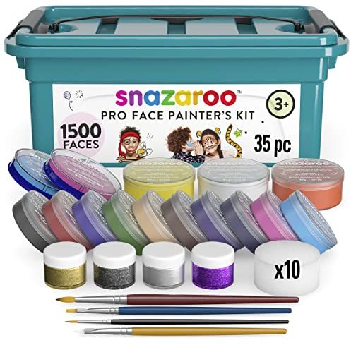 Snazaroo 1194030 Professioneller Schminkkoffer, 13 Schminkfarben, 3 Glittergel, 10 Schwämmchen & Schminkbuch mit Schritt-für-Schritt Anleitung
