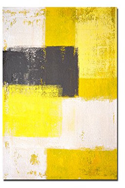 Augenblicke Wandbilder 120x80cm - Fotodruck auf Leinwand und Rahmen Malerei gelb grau abstrakt - Leinwandbild auf Keilrahmen modern stilvoll - Bilder und Dekoration