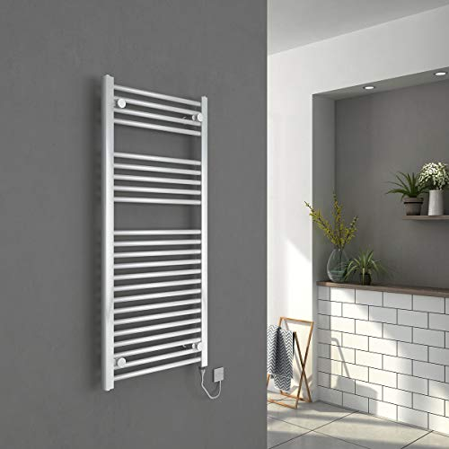 Warmehaus Electric Heated Bathroom Towel Rail Warmer Radiator Rad - White - 1100 x 500 mm - 250W Manual