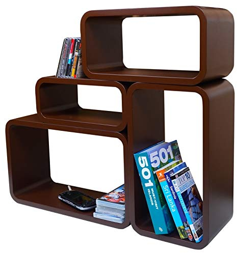Cube Verstärkte Vielen Farben MDF Retro Design 4er Set Regal Regale Wandregal Deko Würfel CD DVD Lounge LO01 (Braun)