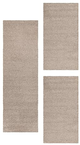 HomebyHome Bettumrandung Schlafzimmer 3 teilig Teppich Beige - Waschbarer Bettumrandung Teppich Läufer Set Extra Flauschig Bettvorleger Schlafzimmer Bettset:2 St. 60x110 cm | 1 St. 80x150 cm