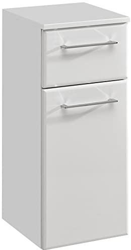 Pelipal Badezimmerschrank Quickset 376 in Weiß Hochglanz, 30 cm breit | Unterschrank mit 1 Tür, 1 Schubkasten und 1 Glas-Einlegeboden