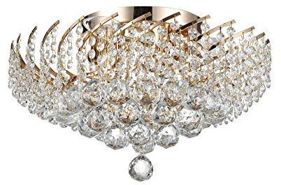 MAYTONI DECORATIVE LIGHTING Royal Chic Crystal Ceiling Light, Cascade of Clear Crystal Drops, Golden Metal Finish, Round Shape, Luxury Style 6 Bulbs x E14 40W 220V (not incl)