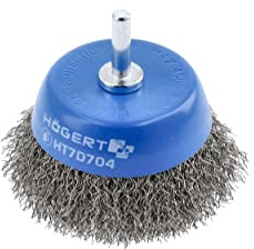 Högert Technik - Topf-Drahtbürste mit 75 mm Schaft I 0.3 mm Edelstahldraht I Hochwertige Frontbürste mit Gewinde I HT7D704