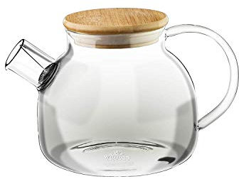 Wilmax Thermo Glass Tea Pot With Bamboo Lid And Removable stainless steel Spring Infuser (32 Fl Oz)|Open Stove Safe