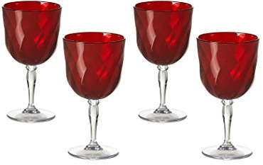 Omada Design Satz 4 Weingläser von 27,5 Cl aus Durchsichtigen und Farbigen Acryl, Spülmaschinenfest, Ideal für Mittag- und Abendessen im Freien, Linea Diamond