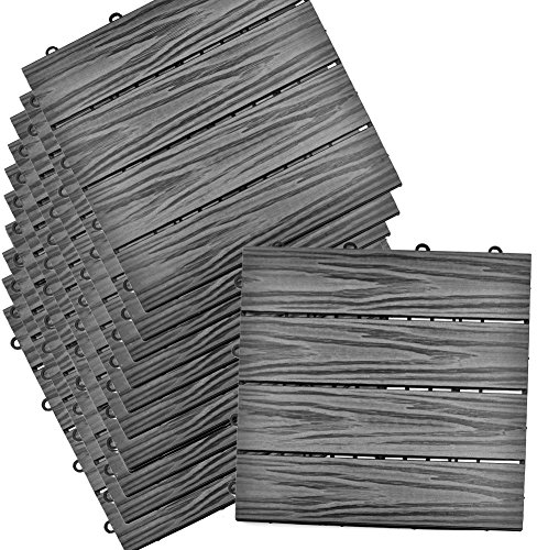 SIENOC Terrassen-Fliese aus WPC Kunststoff Balkon Bodenbelag mit Drainage Unterkonstruktion (22x Gray Strip Prägung 300 * 300 * 22mm)