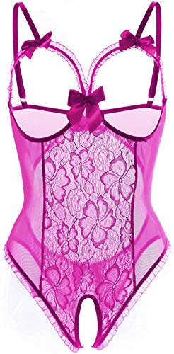 Lingerie for Women Sexy Teddy One-Piece Lace Babydoll Bodysuit Nightie Plus Size, Purple, M