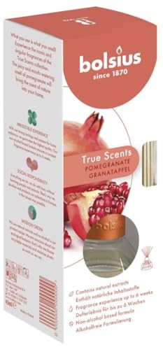 BOLSIUS Moods & True SCENTS Schilf-Diffusor, Granatapfel, 45 ml, Glas, farblos, Einheitsgröße