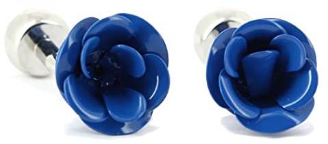 Tony & Paul. Boutons de manchette. fleur bleue, Acier rhodié. Bleu - Fantaisie -