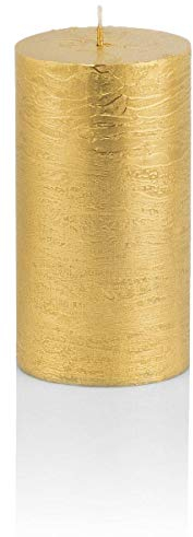 INNA-Glas Rustik Kerze Mathilda, Gold, 13cm, Ø 6,8cm, 60h - Made in Germany - Weihnachtskerze
