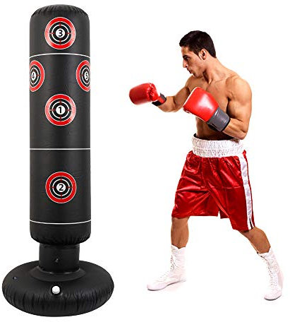 Sac de frappe gonflable sur pied - 160 cm - Sac de sable de fitness pour adultes et enfants - Pour entraînement réflexe - Fitness