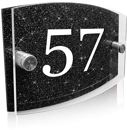 Personalised House Sign Plaque Modern Glass Effect Acrylic Door Number Wall Sign Door Plate Street Road Plate Plaque Hand Finished in UK (Black Number)