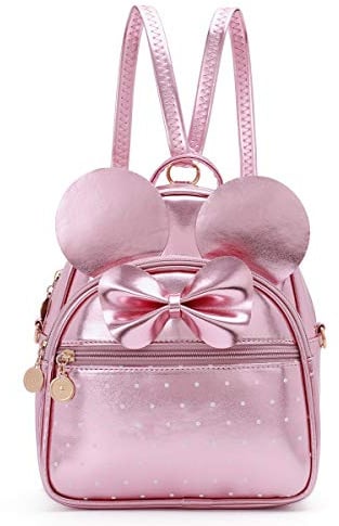 KL928 Mini sac à dos convertible décoré de pois et d'un nœud papillon, pour femme, rose fluo