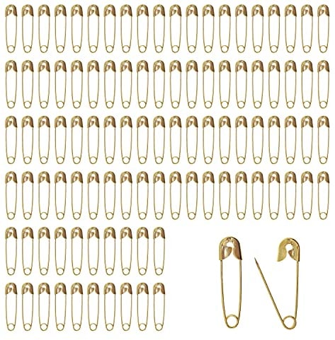 DBOO 100 Pieces Safety Pins - Mini Pins 18mm Brass Metal Sewing Art Craft Size Tiny Tag Dress Pin (Gold)