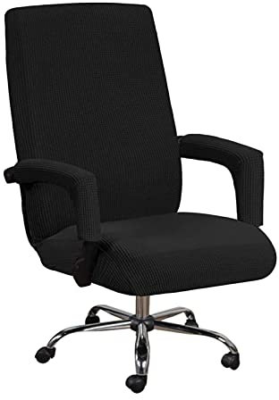 GSDGV Office Chair Cover, Stretchable High Back Computer Armchair Covers, Washable Chair Slipcovers With Armrest Sleeve for Universal Rotating Bos-s Chair(Black,size:XL)
