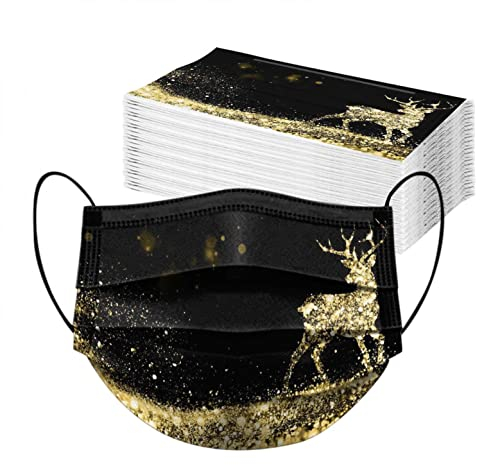 Lulupi 50 Stück Erwachsene Weihnachten Mundschutz Einweg Schwarz Mund und Nasenschutz Halstuch Maske Weihnachtsmotiv Druck Weihnachtsmaske Tücher Atmungsaktiv Mund-Tuch Bandana Halstuch Schals