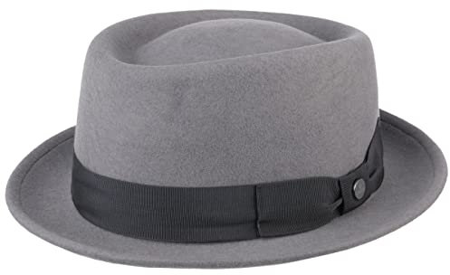 LIERYS Crushable Pork Pie Hut Herren Damen Hut aus 100% Wollfilz Wasserabweisend Mit Garniturband Made in Italy Herbst Winter grau 58 cm