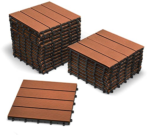 SAM WPC-Fliesen, 30x30 cm, Farbe Teak, 22er Spar Set für 2m², Gartenfliesen mit Klick-System, Bodenbelag mit Drainage, Balkonfliesen/Terrassenfliesen/Klickfliesen