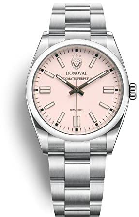 DONOVAL Montre automatique pour homme 41 mm en acier inoxydable avec cadran coloré et fermeture déployante - Plongeur 30 m - avec boîte de qualité supérieure et garantie - Automatic Perpetual