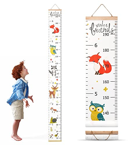 Vesaneae Wachstum Messlatte für Kinder, Wachstum Messlatte Wandbehang, Höhe Wachstum Diagramm,Wachstumstabelle mit Tiere Motiven, Größenmesser Baby, Wanddekorationen für Schlafzimmer Kinderzimmer