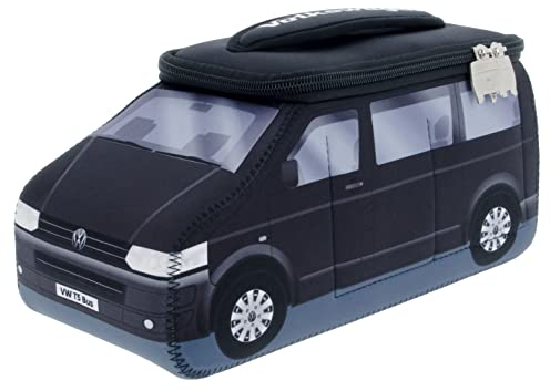 BRISA VW Collection - Volkswagen Neopren Universal-Schmink-Kosmetik-Kultur-Reise-Apotheke-Tasche-Beutel im T5 Bulli Bus Design (Schwarz/Groß)