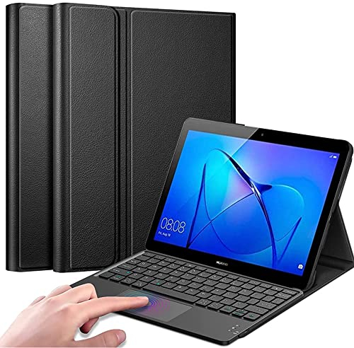 QYiiD Tastatur Hülle mit Touchpad für Huawei MediaPad M5 Lite 10, Abnehmbare Kabellose Bluetooth QWERTZ Tastatur mit Schutzhülle/Trackpad für MediaPad M5 10 Lite 10.1 2018, Schwarz