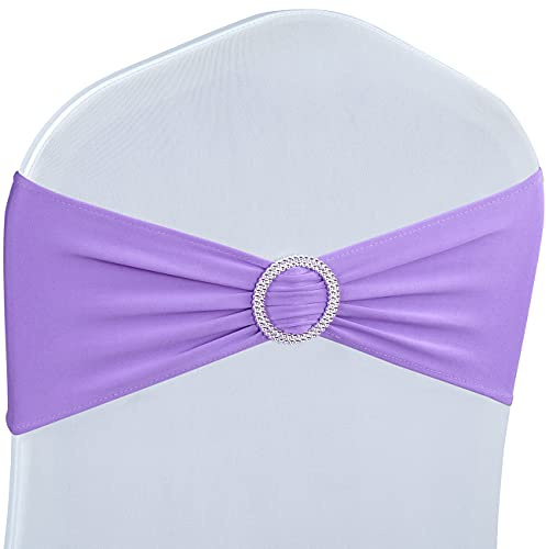 Babenest Spandex Chair Sashes Bows 30PCS Premium Stretch Chair Cover Band with Buckle Slider Universal Elastic Chair Ties for Wedding Party Ceremony Reception Banquet Decoration (Purple)