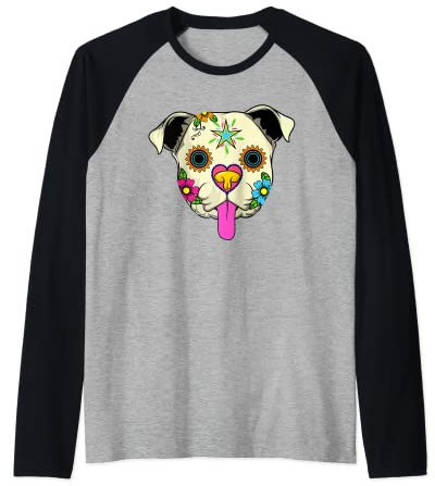 Sugar Skull Englische Bulldogge Hundebekleidung, Tag der Toten Raglan