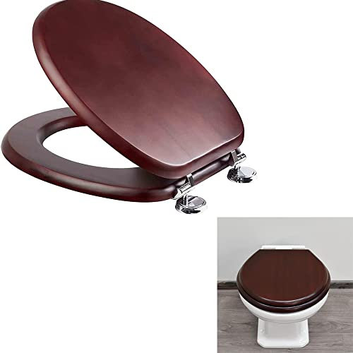 MUSAN Wooden MDF Universal Toilet Seat - Heavy Duty 18 Inch Oval Shaped Toilet Seat - Quick Release Hinges for Easy to Fitting Lids - Lightweight Easy Cleaning, 18 x 14.5 x 2.5 (Mahogany)