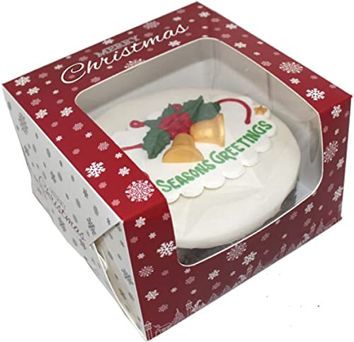 2 x 8x8x4 8 Christmas Cake Boxes and 2 x 8 Silver Boards Snowflake Design (Cake Not Included)