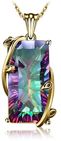 JewelryPalace Rechteckschliff 15ct Echt Regenbogen Quarz Kette Anhänger Gold 45CM, Halskette Damen Silber 925, Collier Damen Vergoldet Bunte Edelstein Mädchen, Halsketten mit Groß Stein für Frauen