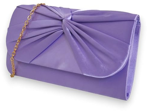 Satin Pleated Style Bridal Prom Wedding Evening Clutch Party Purse Hand Bag (Lilac)