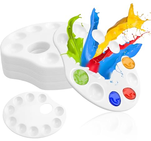 KEJJNYER 30 Pack 10 Well Plastic Paint Palettes Tray Bulk, White