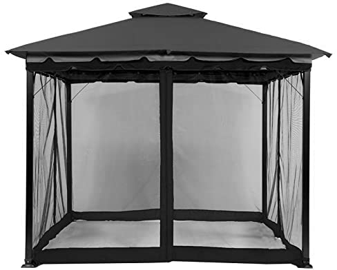 2024 Pavillon, Moskitonetz, Outdoor-Pavillon-Netz, Ersatz, universal, 4 Paneele, Seitenwände mit Reißverschluss, wasserdichtes Moskitonetz, 3 x 3 m, Schwarz